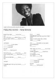 English Worksheet: Song Activity - Feeling Good: Nina Simone