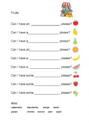 English Worksheet: Can I have some fruits
