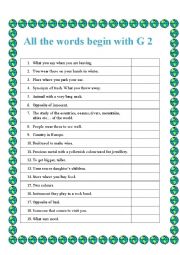 English Worksheet: All words begin with G 2