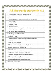 English Worksheet: All words begin with H 2