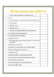 English Worksheet: All words begin with H 2