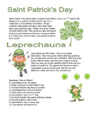 English Worksheet: Saint Patricks day and Leprechauns