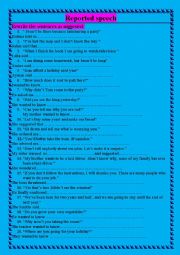 English Worksheet: Reported Speech :Rephrasing all forms