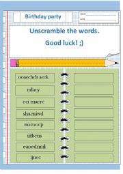 English Worksheet: party