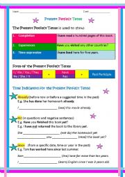 English Worksheet: Present perfect tense_since, for, yet, ever, already, just