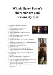 English Worksheet: Which Harry Potters character are you? Personality quiz 5