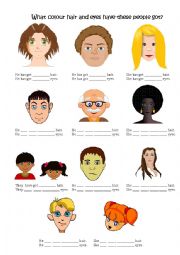 English Worksheet: Has got and have got describing hair and eye colour