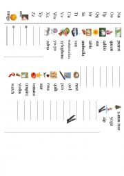 English Worksheet: a to z 2 words for each alphabet with pictures 
