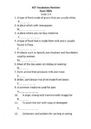 English Worksheet: KET Units 1-5 Vocabular Sheets