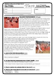 English Worksheet: Tomatina Festival reading comprehension test