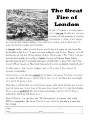 English Worksheet: Reading:The Great Fire of London