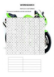 English Worksheet: Wordsearch about motorbikes
