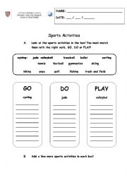 English Worksheet: Sports activities (go / do / play)