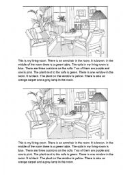 English Worksheet: Colour the living room
