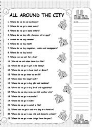 English Worksheet: All around the city 1