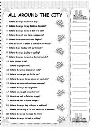 English Worksheet: All around the city 2