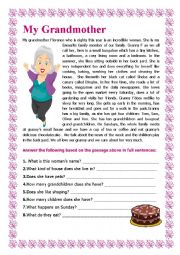 English Worksheet: My Grandmother