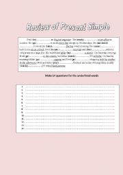 English Worksheet: REVIEW OF PRESENT SIMPLE AND MAKING QUESTIONS