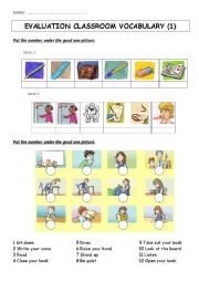 English Worksheet: EVALUATION Classroom vocabulary