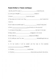 English Worksheet: future perfect or future continuous