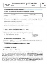 English Worksheet: mid term 2 English test for the eighth formers