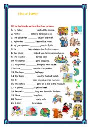 English Worksheet: Has/have