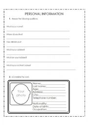 English Worksheet: Personal information
