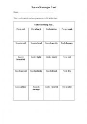 English Worksheet: Senses Scavenger Hunt