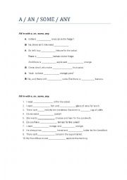 English Worksheet: An - a - some - any