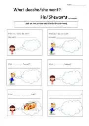 English Worksheet: What does he/she want? 
