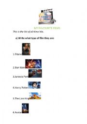 English Worksheet: My favourite films