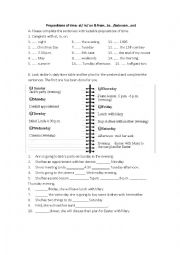 English Worksheet: preposition of time