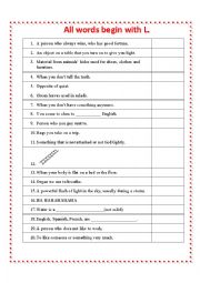 English Worksheet: All the words start with L 2