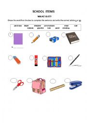 English Worksheet: WHAT IS IT...SCHOOL ITEMS