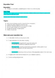 English Worksheet: Exposition Task sheet and Scaffold