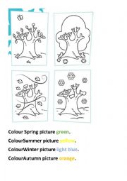 English Worksheet: Seasons reading and colouring