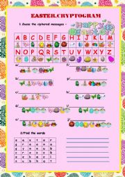 English Worksheet: 2 Pages  EASTER CRYPTOGRAM  and CROSSWORDS