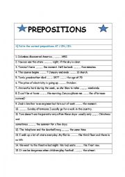 English Worksheet: AT, IN, ON - Prepositions 