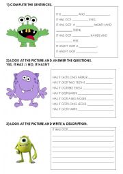 English Worksheet: Describe the monsters