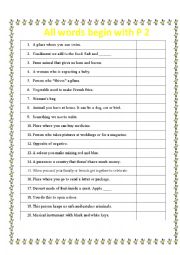 English Worksheet: All words start with P 2