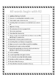 English Worksheet: All words start with R 2