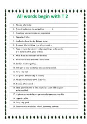 English Worksheet: All words start with T 2