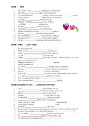 English Worksheet: some and any + compounds