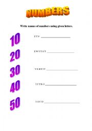 Numbers from 10 to 100