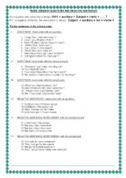 English Worksheet: INTERROGATIVE NEGATIVE WORD ORDER