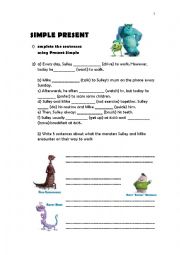 English Worksheet: monsters inc present simple activity