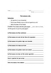 English Worksheet: Find someone who... (food)