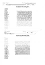 English Worksheet: Word Search Present Progressive