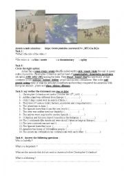 English Worksheet: America and comlombus video-listening comprehension 
