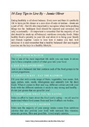 English Worksheet: READ AND TALK - 10 easy tips to live by, Jamie Oliver